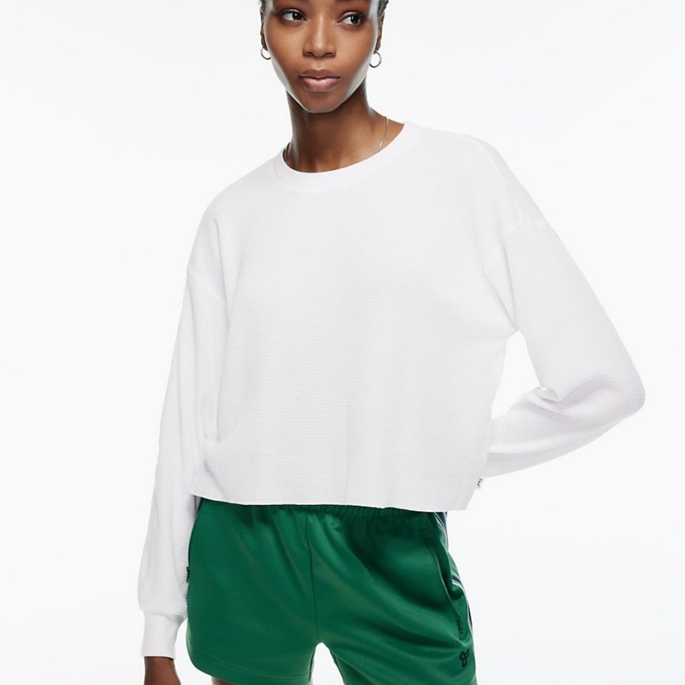 TNA Aritzia White Waffle crew-neck Shirt